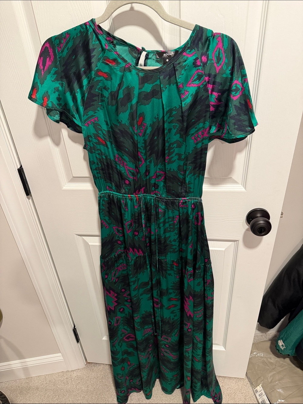 Aqua brand Green Abstract Maxi Dress with Pink Accents